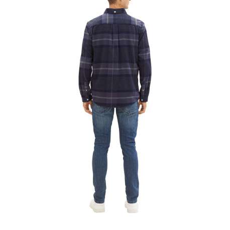 Chemise en coton marine tartan coupe regular et un col français - Image 4