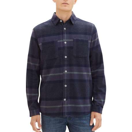 Chemise en coton marine tartan coupe regular et un col français - Image 5
