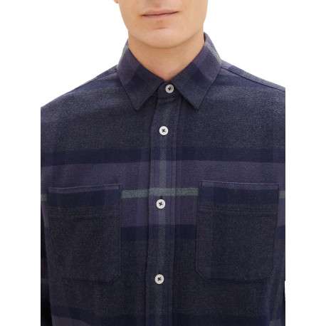 Chemise en coton marine tartan coupe regular et un col français - Image 6