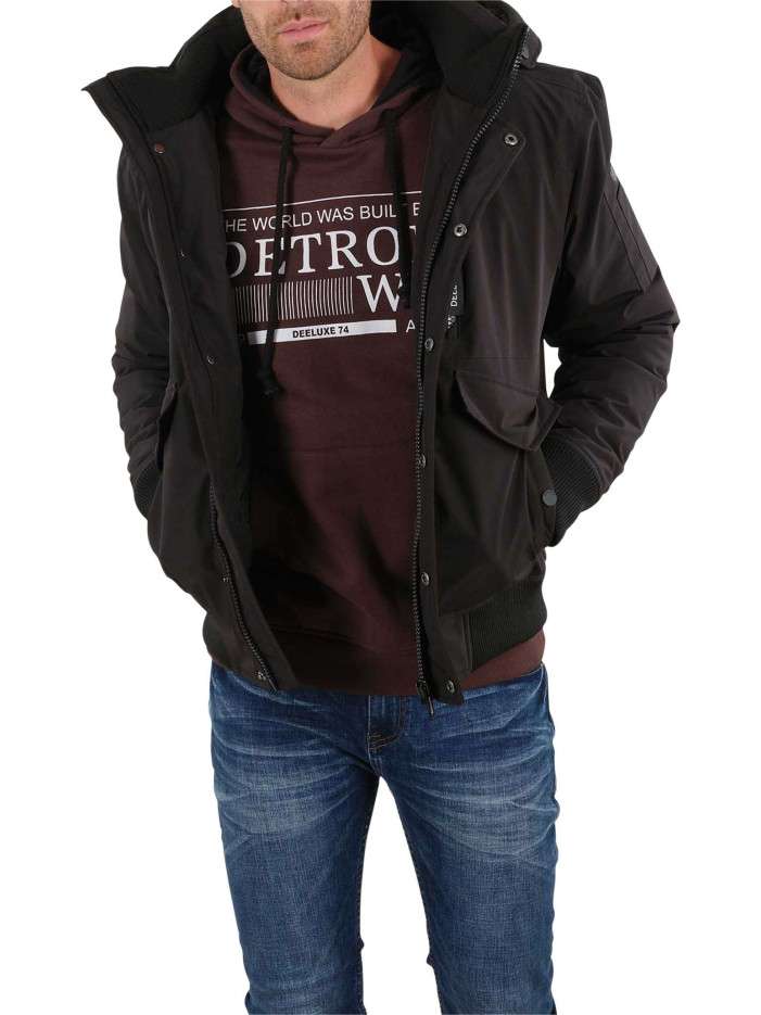 Blouson zippé noir uni avec...