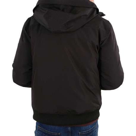 Blouson zippé noir uni avec une coupe droite et un col à capuche - Image 2