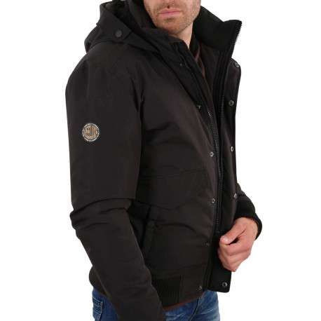 Blouson zippé noir uni avec une coupe droite et un col à capuche - Image 3