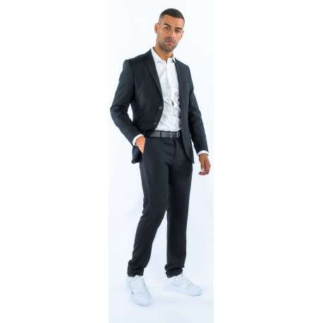 Pantalon noir uni à coupe droite et à fermeture zippée boutonnée