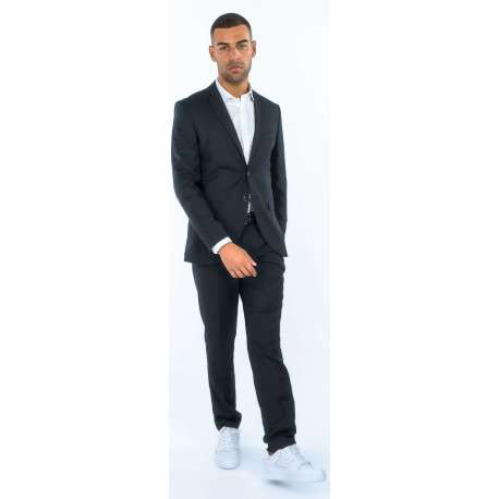 Pantalon noir uni à coupe droite et à fermeture zippée boutonnée - Image 2