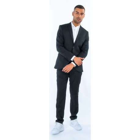 Pantalon noir uni à coupe droite et à fermeture zippée boutonnée - Image 4