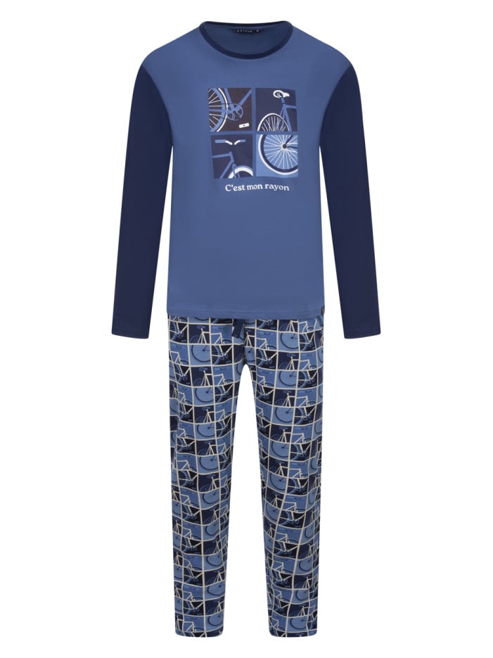Pyjama long en coton bleu...