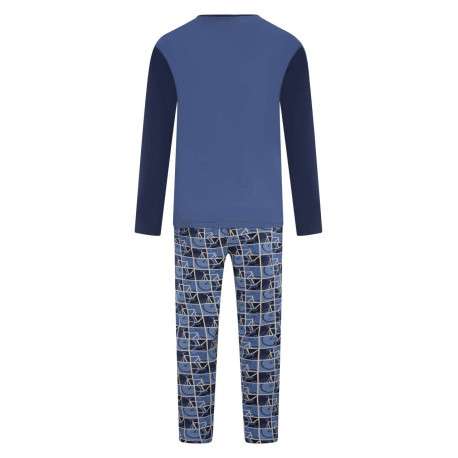 Pyjama long en coton bleu imprimé vélo avec une coupe droite et un col rond - Image 2