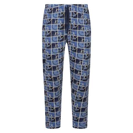 Pyjama long en coton bleu imprimé vélo avec une coupe droite et un col rond - Image 3