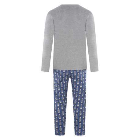 Pyjama long en coton gris imprimé ours avec une coupe droite et un col rond - Image 2