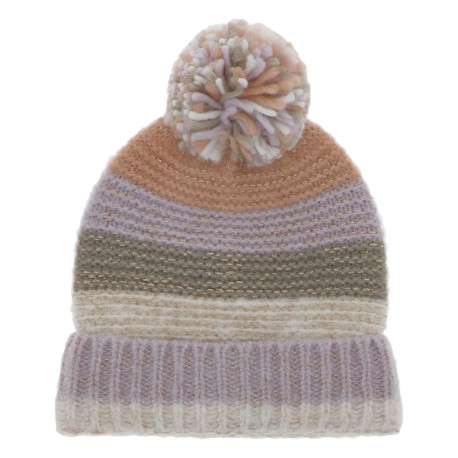 Bonnet à revers multicolore avec des rayures horizontales et un pompon
