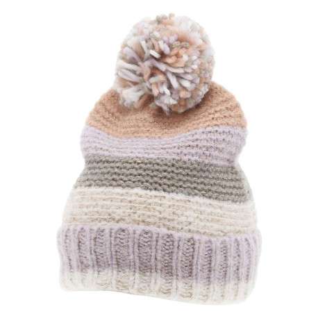 Bonnet à revers multicolore avec des rayures horizontales et un pompon - Image 2