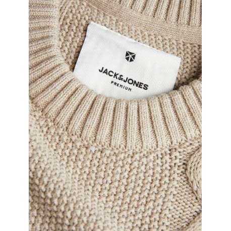 Pull en coton et laine écru uni coupe droite avec un col rond - Image 3