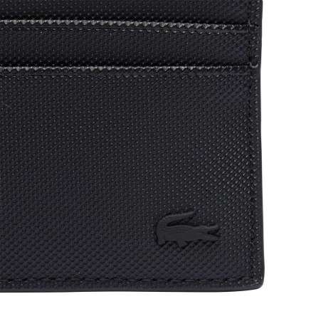 Porte-cartes en cuir grainé noir uni avec crocodile ton sur ton à l'avant - Image 3