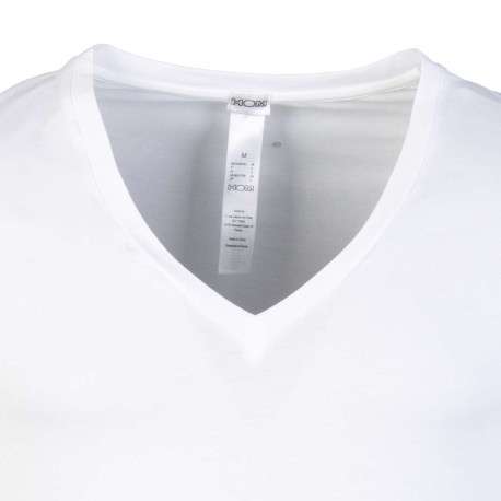 T-Shirt blanc en v-coton elasthanne v-uni coupe v-courte col v-col v - Image 3