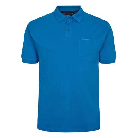 Polo bleu uni en coton avec un col boutonné et une coupe droite
