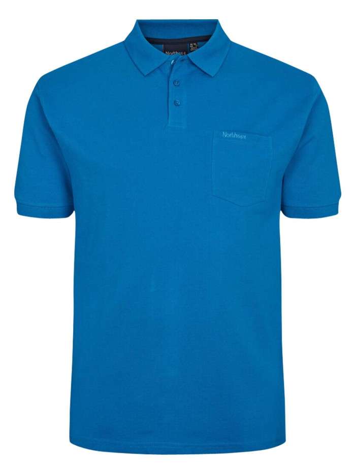 Polo bleu uni en coton avec...