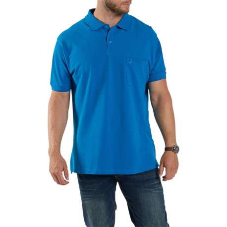 Polo bleu uni en coton avec un col boutonné et une coupe droite - Image 2