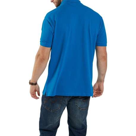 Polo bleu uni en coton avec un col boutonné et une coupe droite - Image 3