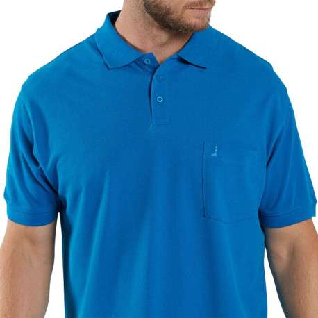Polo bleu uni en coton avec un col boutonné et une coupe droite - Image 4