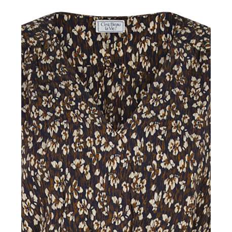 Robe courte fleurie avec une coupe droite un col v et des manches longues - Image 3