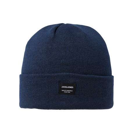 Bonnet marine uni en maille tricotée pourvu d'un large revers