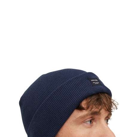 Bonnet marine uni en maille tricotée pourvu d'un large revers - Image 3