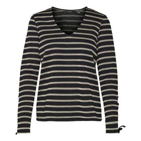 Sweat Vmelo noir à rayures en lurex doré et avec des lacets aux manches