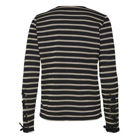 Sweat Vmelo noir à rayures en lurex doré et avec des lacets aux manches - Image 2