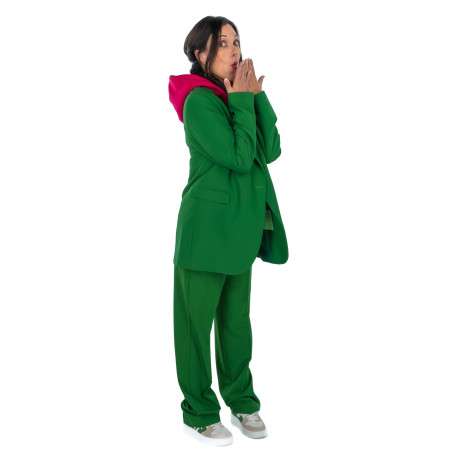 Blazer vert uni coupe droite avec un col cubain et poches latérales avec rabat - Image 3