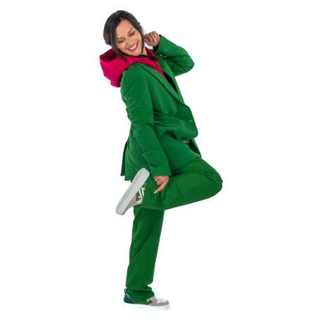 Blazer vert uni coupe droite avec un col cubain et poches latérales avec rabat - Image 5