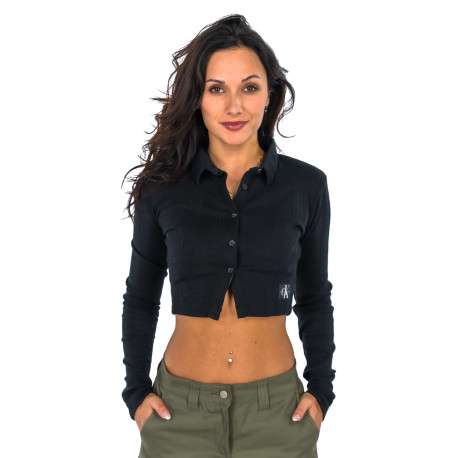 Chemisier en coton noir uni en maille jersey avec des manches longues