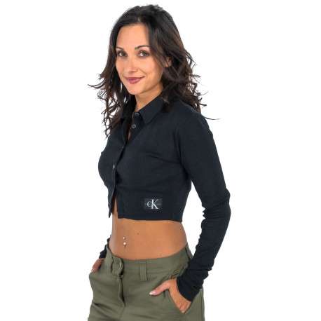 Chemisier en coton noir uni en maille jersey avec des manches longues - Image 2