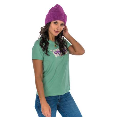 Bonnet violet framboise chiné en maille côtelée avec un grand revers - Image 3