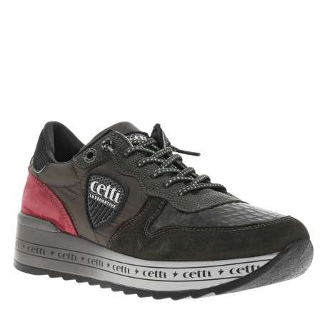 Baskets en cuir kaki à semelle semi-compensée et à lacets élastiqués à lurex - Image 2