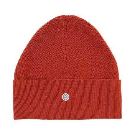 Bonnet en coton rouille uni à revers avec logo de la marque au centre