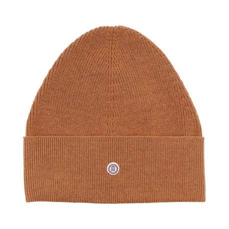 Bonnet en coton camel uni à revers avec logo de la marque au centre