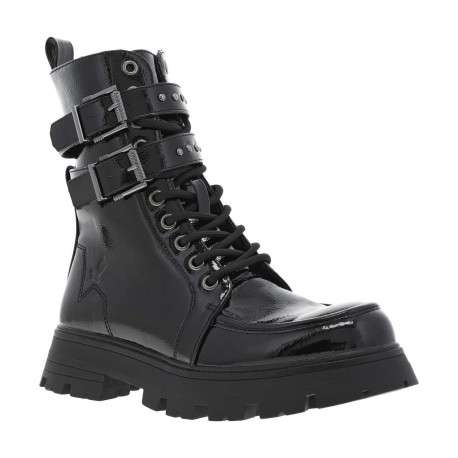 Bottines noires vernis à semelle crantée à talon plat et à zip - Image 3