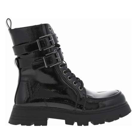 Bottines noires vernis à semelle crantée à talon plat et à zip - Image 2