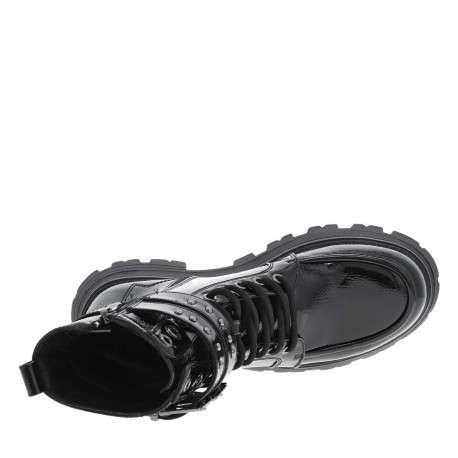 Bottines noires vernis à semelle crantée à talon plat et à zip - Image 4