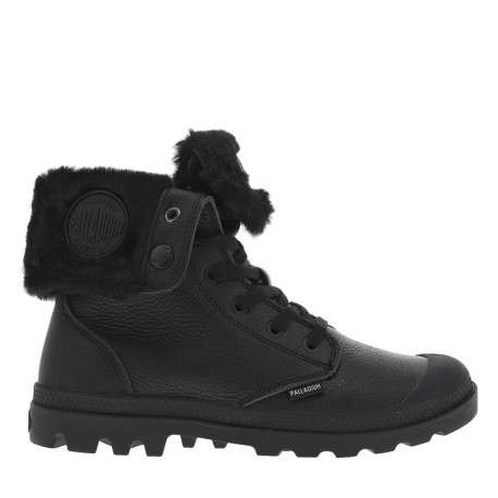Bottines en cuir grainé noir à tige rabattable, fourrées, lacets plats - Image 2