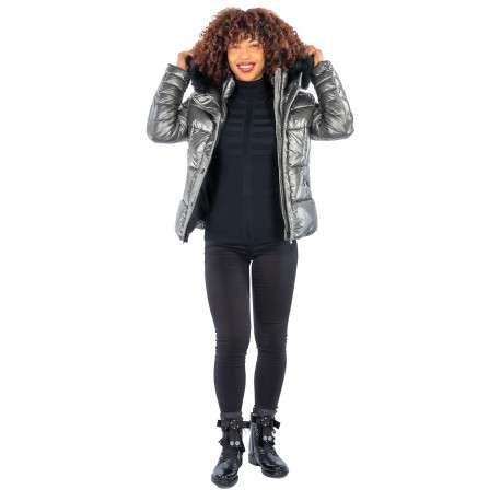Pantalon Sophia noir en coton mélangé uni coupe slim 5 Poches - Image 2