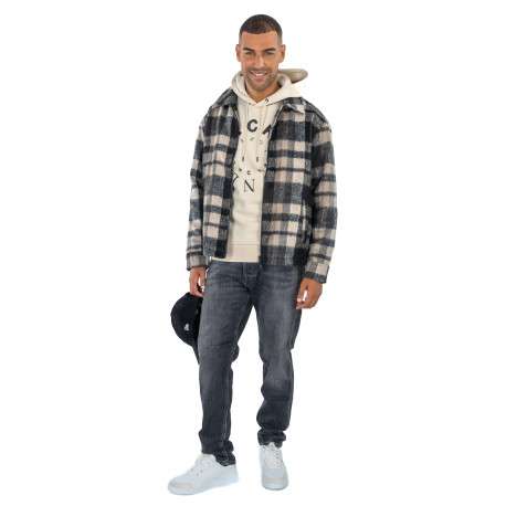 Blouson marron à carreaux avec une coupe droite et un col italien - Image 3