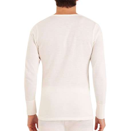 T-shirt blanc en laine mélangée avec col rond et coupe droite - Image 4