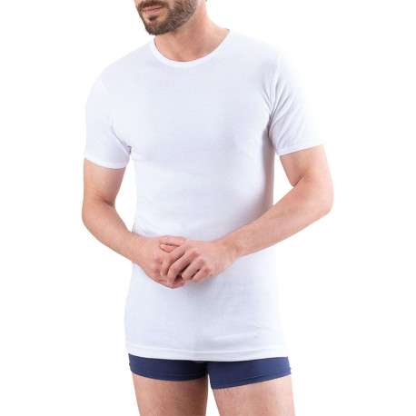 T-shirt en coton blanc uni avec coupe près du corps et un col rond - Image 4