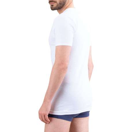 T-shirt en coton blanc uni avec coupe près du corps et un col rond - Image 5
