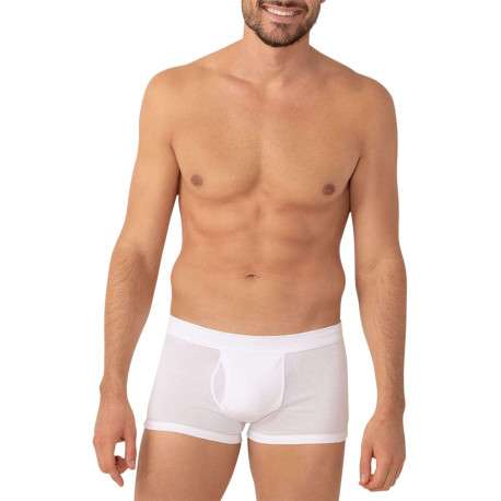Boxer ouvert blanc uni en coton premium avec coupe sobre et confortable
