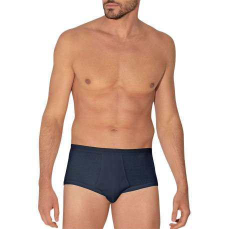 Slip Heritage en coton hypoallergénique bleu marine à coupe ouverte