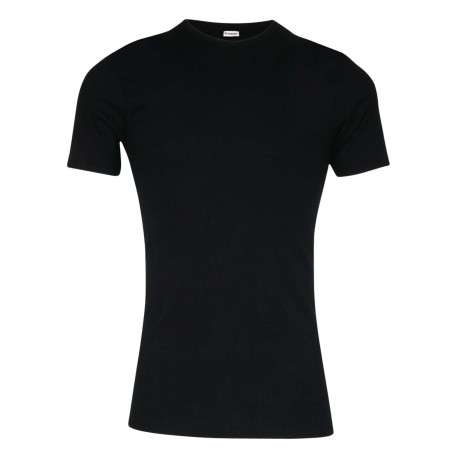 Tee-shirt moulant Héritage en pur coton noir à col rond et manches courtes