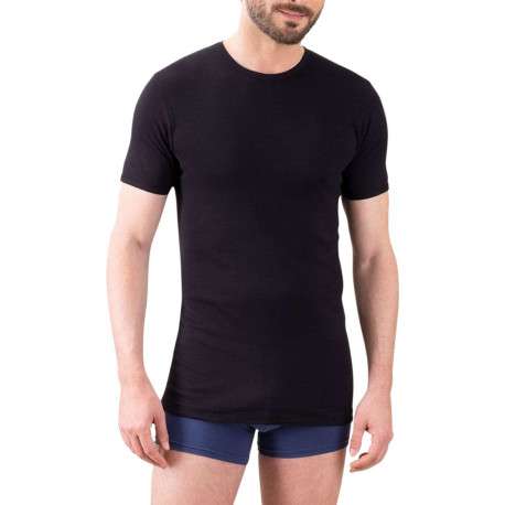 Tee-shirt moulant Héritage en pur coton noir à col rond et manches courtes - Image 3