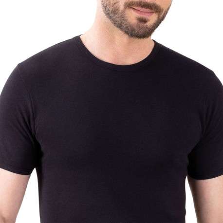 Tee-shirt moulant Héritage en pur coton noir à col rond et manches courtes - Image 4